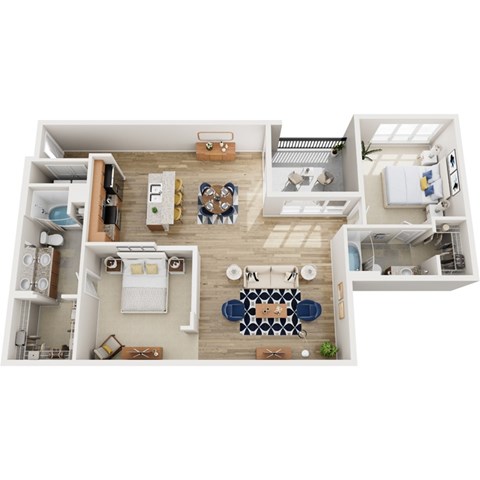 Floor plan for 2 beds, 2 baths, 1388 sqft